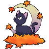 Black cat under autumn moon