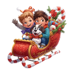 Children with dog on Christmas sleigh