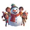 Snowman and friends in winter