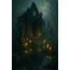 Gothic ruin by moonlight