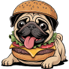 Funny Pug as Halloween Monster Cheeseburger