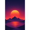 Sunset over alpine lake