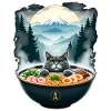 Katzenramen im Bergpanorama