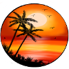 Sunset palm trees on the beach