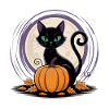 Moonlight Cat with Pumpkin
