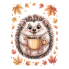 Herbstlicher Igel mit Kaffeebecher