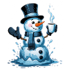 Schneemann mit dampfendem Becher