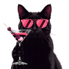 Black Cat with Pink Martini Cartoon
