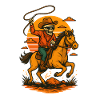 Skeleton cowboy riding in sunset