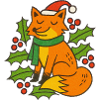 Holiday Fox in Scarf and Hat