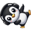 Lustiger Pinguin tanzt Breakdance mit Kopfhörer