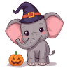 Cute Baby Elephant Witch Pumpkin Halloween