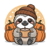 Cuddly Sloth with Pumpkins Autumn