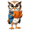 Learning owl with glasses reads book