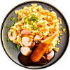 Gericht mit Wurst und Kartoffelpüree