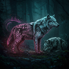 Neonrunen Wolfwald im Mondschein