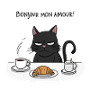 Funny Cat Breakfast Bonjour Mon Amour