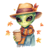Hipster Alien with Coffee – Autumn Vibes