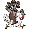 Crazy raccoon and crazy chicken