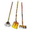 Leaf rake, shovel and broom