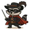 Masked raccoon with rapier and cape