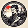 Samurai in circle frame sunset