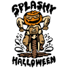 Halloween Pumpkin Biker Splashing Through Mud