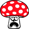 Mushroom frightened, panicking, looking up,