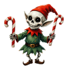 Christmas skeleton elf with walking sticks