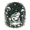 Cosmic frog with constellations and mushrooms