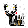 Winter forest with reindeer