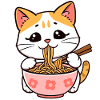 Cat Eats Ramen Noodles