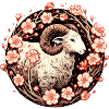 Crimson Ram Amid Blossoms
