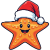 Cartoon starfish with Christmas hat