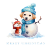 Cheerful snowman with dog snowman