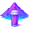 Neon Bierglas vor Berglandschaft