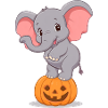 Cartoon Elephant on Halloween Pumpkin