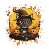 Halloween Cat with Pumpkin