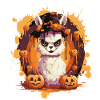 Halloween Llama in Pumpkin Splatter
