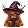 Halloween Hochlandrind mit Hexenhut