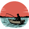 Sonnenuntergangsfischer im Boot