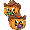 Two pumpkin cowboys with pacifier