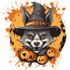 Halloween Wolf mit Hexenhut