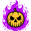 Orange pumpkin with purple flames