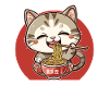 Retro Kawaii Cat Eats Ramen