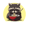Raccoon with noodles ramen kawaii
