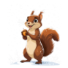 Winterliches Eichhörnchen mit Eichel