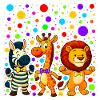 Cartoon Jungle Trio on Colourful Dots