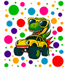 Dino Driver in Neon Dots