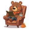 Reading bear in autumn armchair